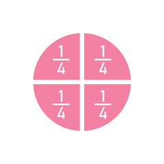 Four parts of circle. Pie chart with four same size sectors. Vector illustration isolated on white background.