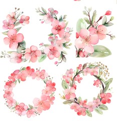 Fototapeta na wymiar Blooming Delight: Watercolor Cherry Blossoms for Spring Designs and Artworks- AI 