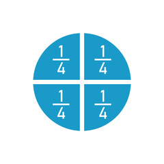 Four parts of circle. Pie chart with four same size sectors. Vector illustration isolated on white background.