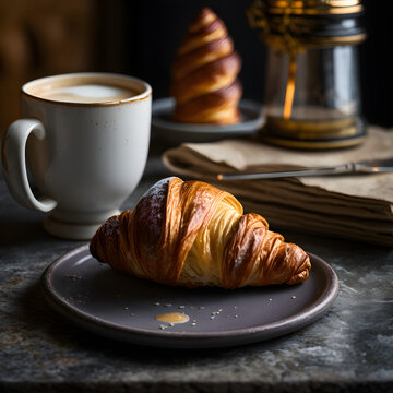 Morning Breakfast, Croissant, Coffee, French Breakfast, Latte, Cappuccino  