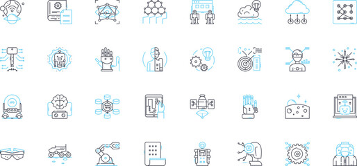 Distance linear icons set. Isolation, Spread, Remoteness, Disengagement, Expansion, Disconnection, Extension line vector and concept signs. Seclusion,Reach,Detachment outline illustrations