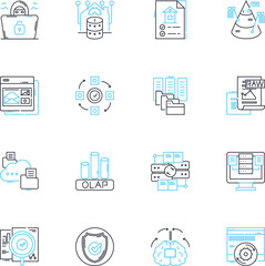 Budget planning linear icons set. Financial, Spreadsheet, Forecast, Analysis, Income, Expense, Planning line vector and concept signs. tracking,Budgeting,Frugal outline illustrations