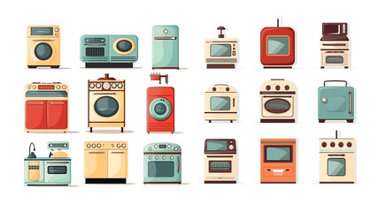 Illustration of different retro appliance icons, AI Generated image.
