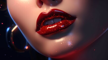 sparkle red lips, digital art illustration, Generative AI