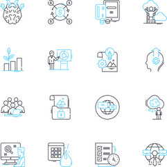 Work environment linear icons set. Productivity, Collaboration, Efficiency, Communication, Culture, Workspace, Ergonomics line vector and concept signs. Wellness,Motivation,Diversity outline