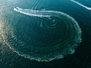 aerial shot of high speed boat