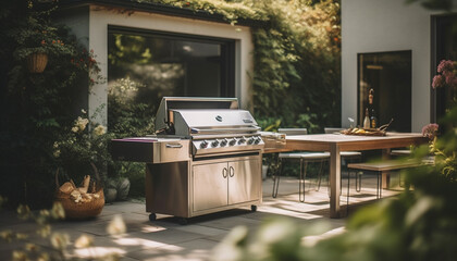 Modern kitchen with stainless steel appliances generated by AI