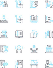 Virtual tutorials linear icons set. E-learning, Distance learning, Online classes, Virtual classes, Webinars, Videoconferencing, Remote lessons line vector and concept signs. Digital learning