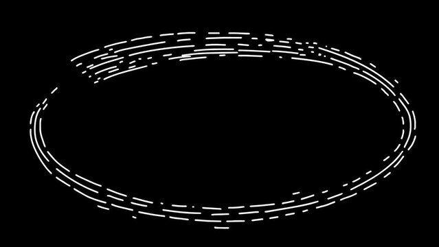 Speed circle orbit hand drawn cartoon animation. White on black overlay seamless loop. 
