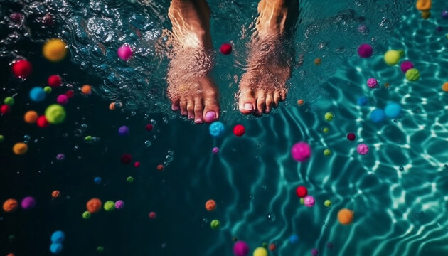 Barefoot fun in the swimming pool generated by AI