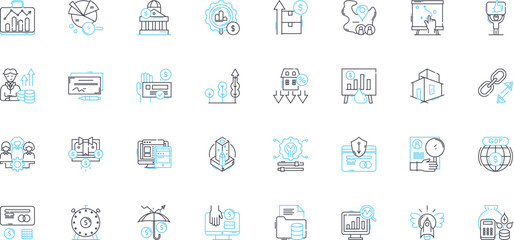 Free enterprise linear icons set. Capitalism, Competition, Innovation, Entrepreneurship, Profit, Market, Supply line vector and concept signs. Demand,Success,Growth outline illustrations