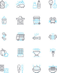 Barbecue pitstop linear icons set. Smokehouse, Grilling, Pitmaster, Brisket, Ribs, Sauce, BBQ line vector and concept signs. Pork,Smoked,Charcoal outline illustrations