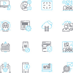 Content marketing linear icons set. Strategy, Branding, Engagement, Optimization, Creativity, Storytelling, Conversion line vector and concept signs. Analytics,Persona,Distribution outline