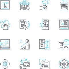 Fototapeta premium Business intelligence linear icons set. Analytics, Dashboards, Insights, Big data, Visualization, Metrics, Reporting line vector and concept signs. Strategy,Data mining,Decision-making outline