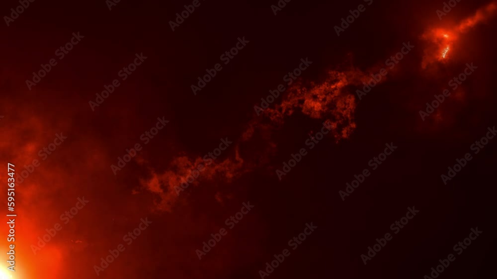 Poster abstract loop orange red optical flare light smoke cloud fire particles flow from bottom left to top