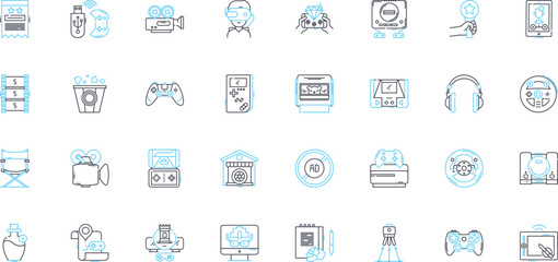 Film making linear icons set. Cinematography, Screenwriting, Directing, Lighting, Sound, Editing, Production line vector and concept signs. Storyboarding,Camera,Props outline illustrations