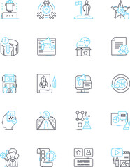 Email ads linear icons set. Promotions, Offers, Discounts, Campaigns, Newsletters, Deals, Sales line vector and concept signs. Updates,Announcements,Invitations outline illustrations