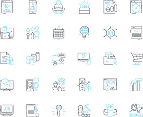 Competitor analysis linear icons set. Competition, Rivals, Comparison, Benchmarking, Performance, Market share, SWOT line vector and concept signs. Strengths,Weaknesses,Threats outline illustrations