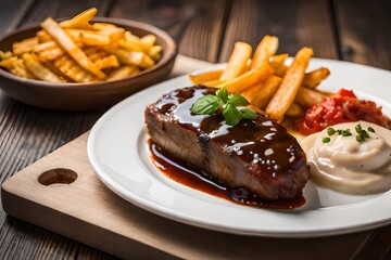 grilled steak with french fries
