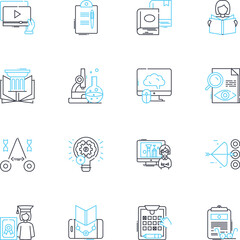 Trade school linear icons set. Apprenticeship, Skills, Certification, Vocational, Learning, Training, Hands-on line vector and concept signs. Workshop,Occupation,Industry outline illustrations