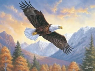 Obraz premium a bald eagle soaring majestically through the sky ag 