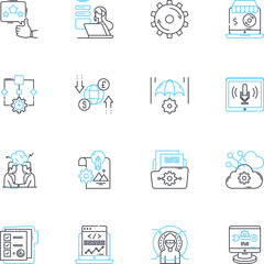 Firm structure linear icons set. Hierarchy, Organization, Chain, Departments, Coordination, Division, Power line vector and concept signs. Management,Regulations,Strategy outline illustrations