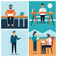 Fototapeta premium Ilustraciones conceptuales de negocios y marketing. Conjunto de ilustraciones vectoriales de personas en diversas actividades de negocios, gestión, pago, investigación de mercado y análisis de datos.