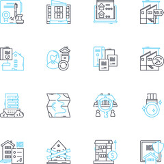 Property linear icons set. Real estate, Homeownership, Investment, Ownership, Equity, Mortgage, Equity loan line vector and concept signs. ROI,Portfolio,Location outline illustrations