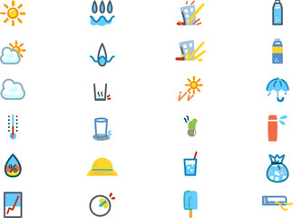 熱中症と熱中症対策に関するカラーアイコン　セット　イラスト素材
