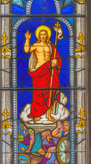 Jesus Christ The Victor Resurrection stained glass, Trinity Parish Church, Saint Augustine, Florida. Founded 1700's. Stained glass from mid-1800's