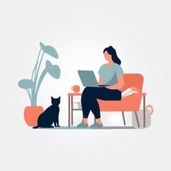 seated woman working with her laptop on her lap