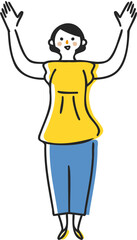 両手を挙げて万歳している笑顔の女性　イラスト素材
