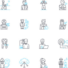 Career development linear icons set. Aspiration, Growth, Advancement, Progress, Skillset, Nerking, Self-development line vector and concept signs. Learning,Mentorship,Ambition outline illustrations