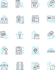 Sales equity linear icons set. Valuation, Shares, Acquisition, Divestiture, Merger, Revenue, Capital line vector and concept signs. Stock,Equity,Asset outline illustrations