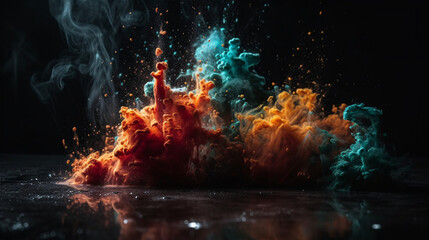 Colorful Explosions: A Photorealistic World of Liquid and Paint Splatters, Glitter and Confetti Explosions, with Rainbow Colors, Dust, Smoke, Debris, and Fog, Enhanced by AI-Generative Technology