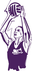The netball player with ball in her hands