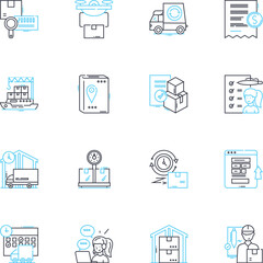Freight carrier linear icons set. Shipment, Transport, Logistics, Cargo, Delivery, Carrier, Trucking line vector and concept signs. Shipping,Hauling,Dispatch outline illustrations