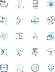 Intelligent automation linear icons set. Efficiency, Productivity, Innovation, Optimization, Automation, Robotics, Technology line vector and concept signs. Machine learning,Artificial intelligence