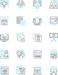 Fototapeta na wymiar Internet promotion linear icons set. SEO, PPC, Social Media, Content, Analytics, Email Marketing, Advertisements line vector and concept signs. Branding,Blogging,Influencers outline illustrations