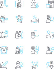 Health facility linear icons set. Rehabilitation, Wellness, Recovery, Prevention, Therapy, Nutrition, Fitness line vector and concept signs. Exercise,Care,Treatment outline illustrations