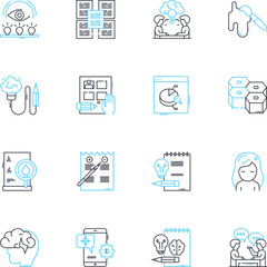 Fototapeta na wymiar Inventive strategy linear icons set. Innovation, Creativity, Ingenuity, Resourcefulness, Vision, Problem-solving, Entrepreneurship line vector and concept signs. Adaptability,Ideation,Futuristic