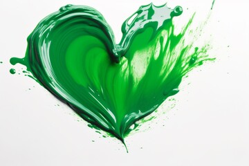 Fototapeta na wymiar Big bright heart with green paint flowing on clean white background. Created with generative technology.