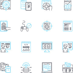 Fototapeta na wymiar Big data linear icons set. Analysis, Analytics, Automation, Cloud, Cluster, Correlation, Dashboard line vector and concept signs. Extraction,Hadoop,Information outline illustrations
