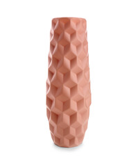 Stylish ceramic vase on white background