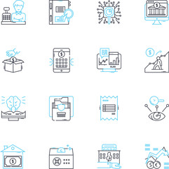 Wealth planning linear icons set. Prosperity, Security, Affluence, Abundance, Planning, Investment, Legacy line vector and concept signs. Inheritance,Estate,Retirement outline illustrations