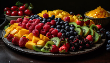 Healthy fruit salad with a variety of berries generated by AI