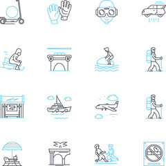 Fototapeta premium Fresh air linear icons set. Invigorating, Purifying, Clean, Refreshing, Oxygenating, Aromatic, Bracing line vector and concept signs. Restorative,Revitalizing,Breathable outline illustrations
