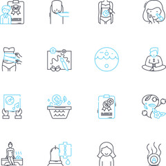 Integrative health linear icons set. holistic, wellness, integrative, mind-body, flexibility, balance, vitality line vector and concept signs. restoration,healing,nutrition outline illustrations