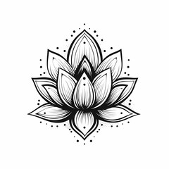 Lotus Flower Black and White. Generative AI