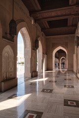 Empty corridor of Sultan Qaboos Grand Mosque, Muscat, Oman